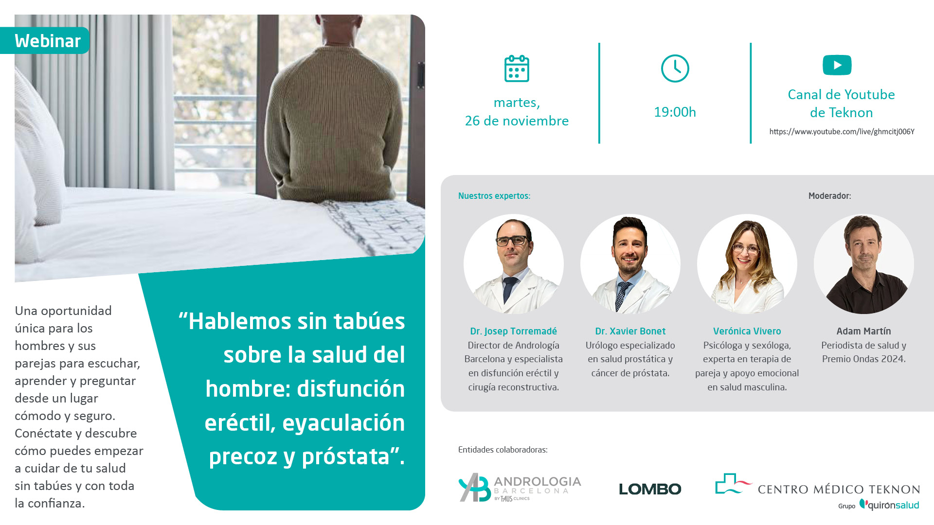 Webinar salud masculina Andrología Barcelona Centro Médico Teknon. Este enlace se abrirá en una ventana nueva